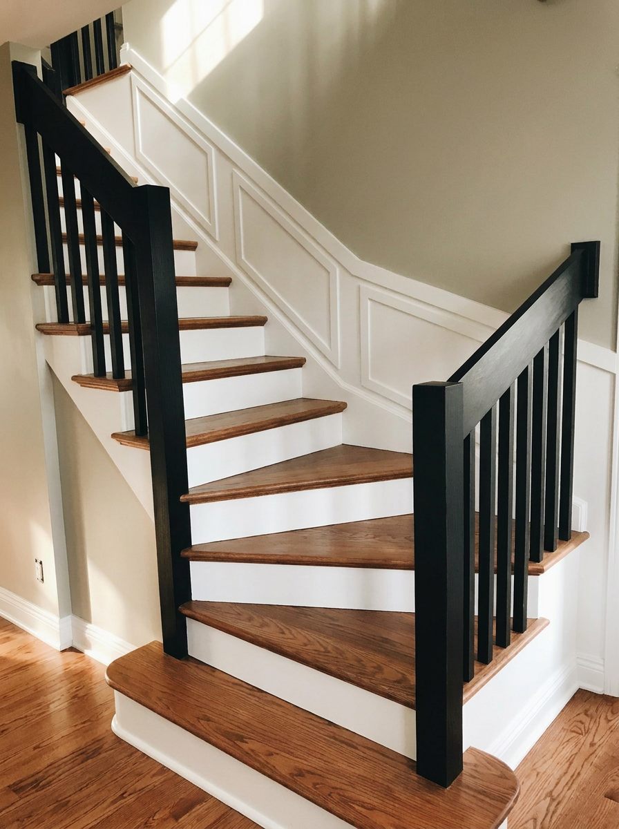 Hand-built hardwood staircase by Anderson Little carpenters